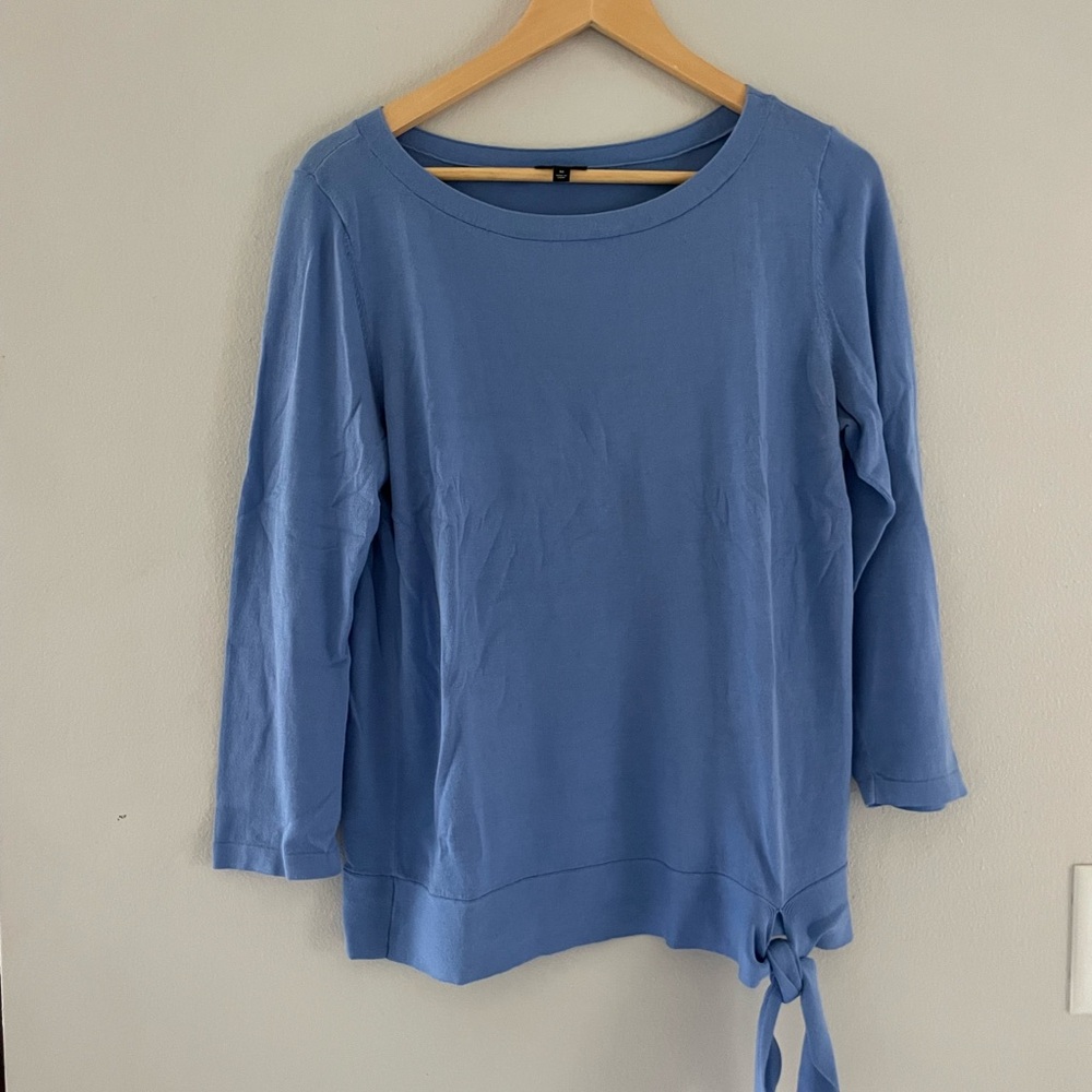Talbots Blue 3/4 Sleeve Blouse with Side Tie